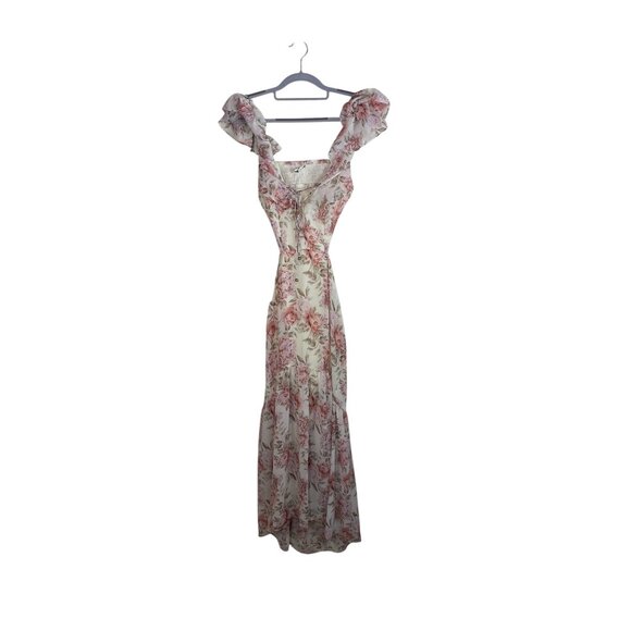 Floral Print Maxi Dress With Ruffle Sleeves & Lace-Up Front By Indikah - Picture 1 of 9